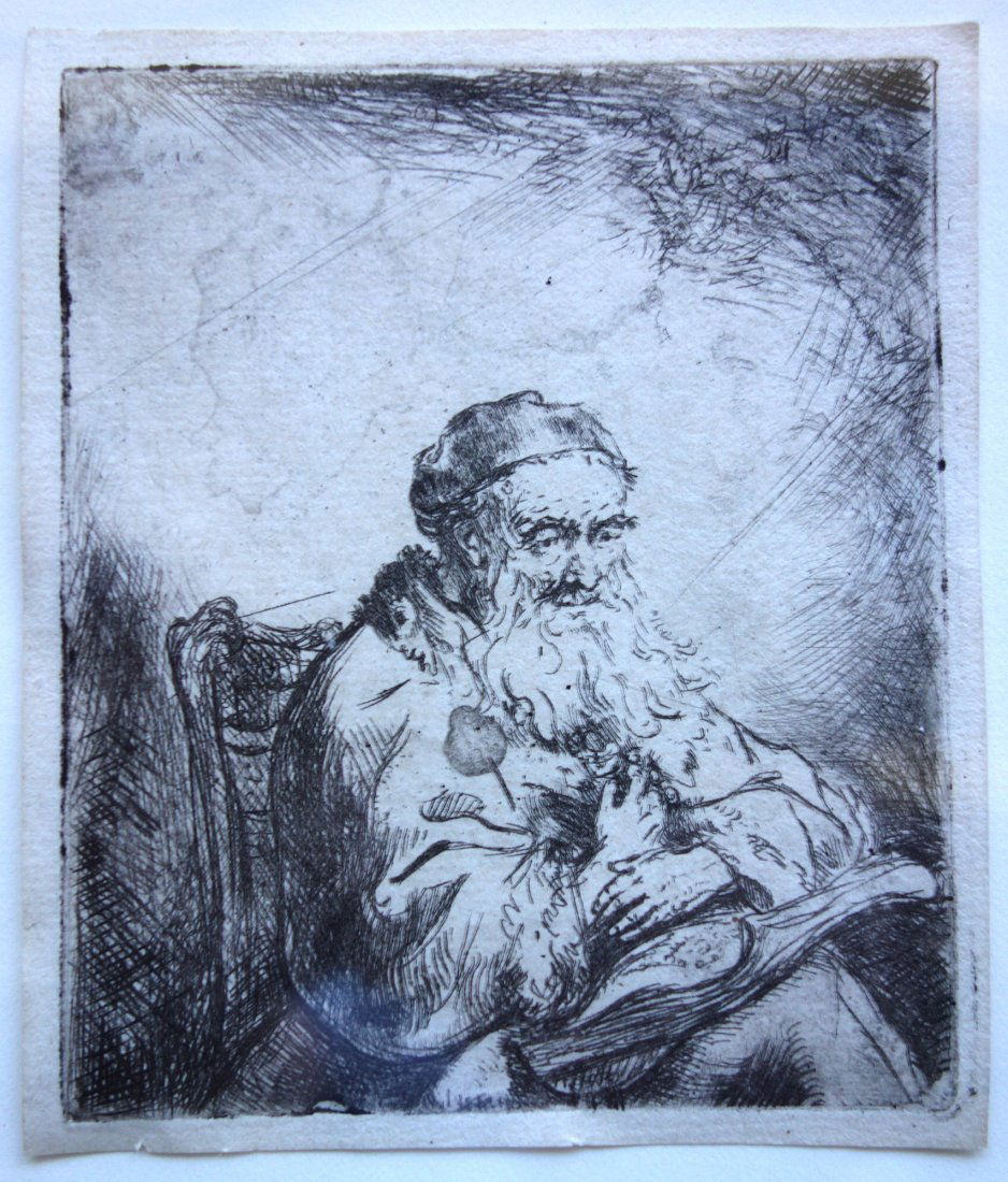 Original etching attributed to Ferdinand Bol (Dutch: Original etching attributed to Ferdinand Bol (Dutch 1616-1680) titled "An Old Man with a Long Beard, Reading a Manuscript". Comes with authentication letter from P & D Colnaghi & Co. Ltd, London dated
