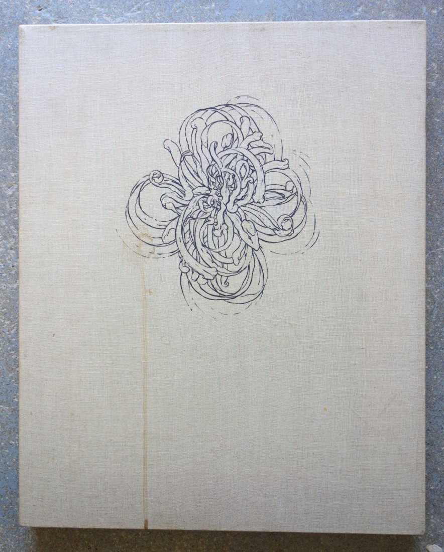 Martin Kline - (NY born 1961), O/C of a modernistic: Martin Kline - (NY born 1961), O/C of a modernistic design - 16" x 20" signed on reverse M. Kline, inscribed on the stretcher " 3/11/95 To Sam with love Martin". Stain on front otherwise good conditio