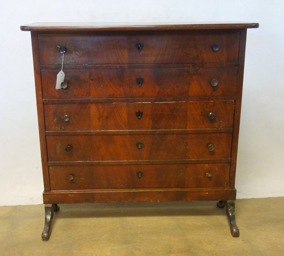 Mahogany prayer stand with shield shaped escutcheons,: Mahogany prayer stand with shield shaped escutcheons, having two drawers over three false drawers concealing the kneeler. 19th century. 32"H x 32"W x 11 1/4"D. Good condition. Provenance: Sam and Gray