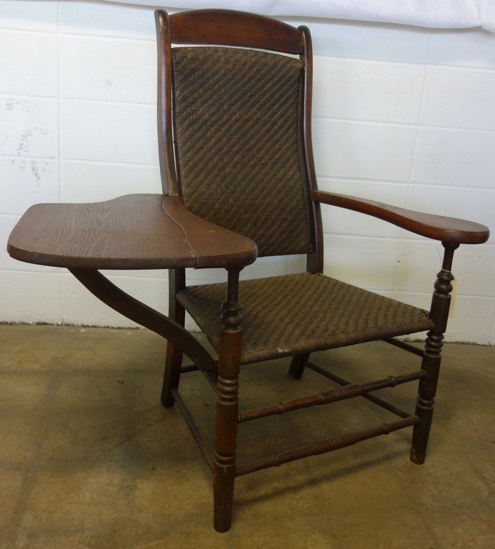 Late 19th century rustic writing chair with fold down: Late 19th century rustic writing chair with fold down writing surface and a caned seat and back. Very good original condition.