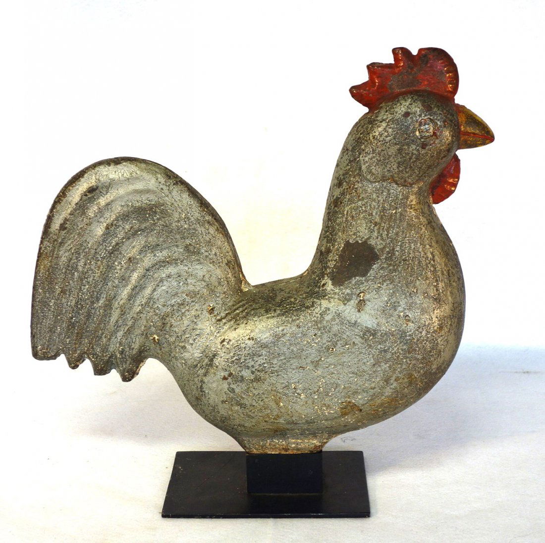 Cast iron rooster form windmill weight in old paint - (1 of 5)