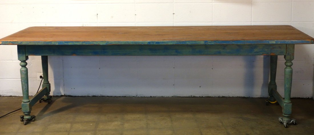 Large custom made farm table in newer paint - probably (1 of 3)
