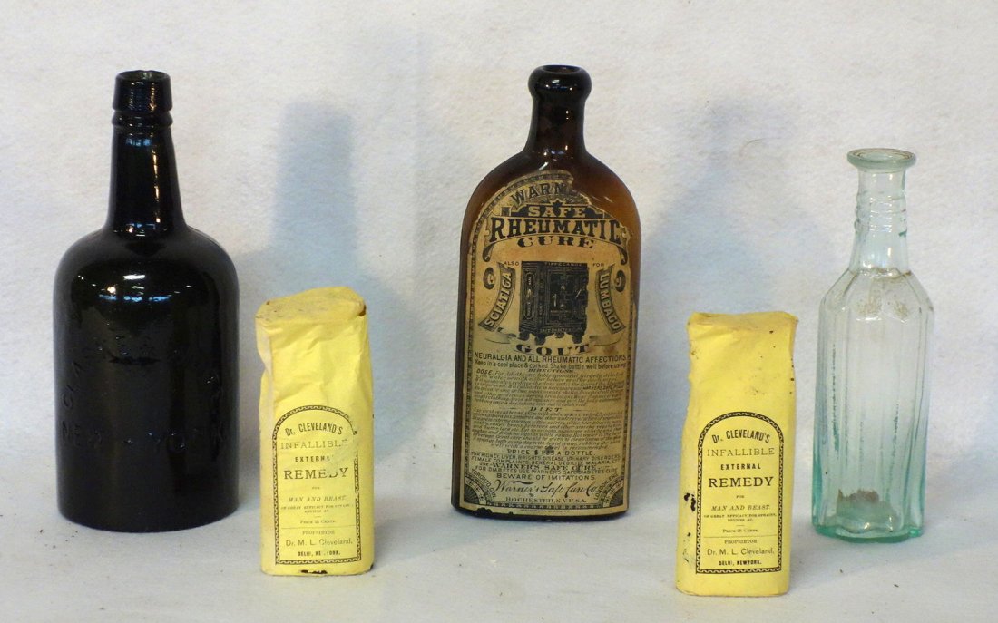 Grouping of 5 old bottles including: 1) Clarke & White (1 of 5)