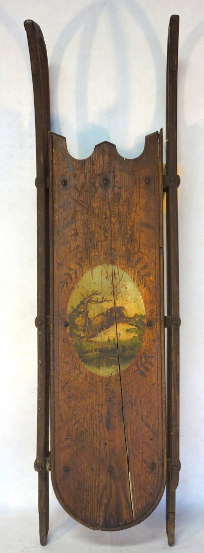 Early child's sled, hand decorated with a leaping stag (1 of 5)