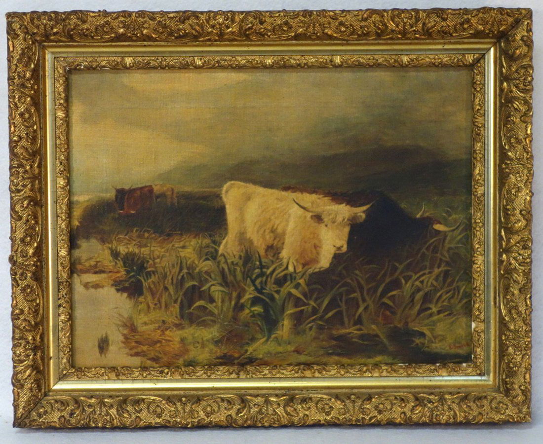 O/C Highland cattle - original gesso gold leaf frame - (1 of 4)