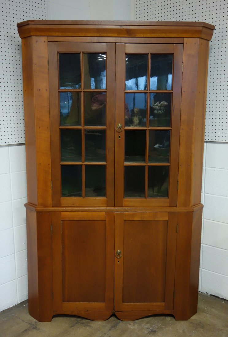 Early cherry corner cupboard having 2 glass doors each (1 of 5)