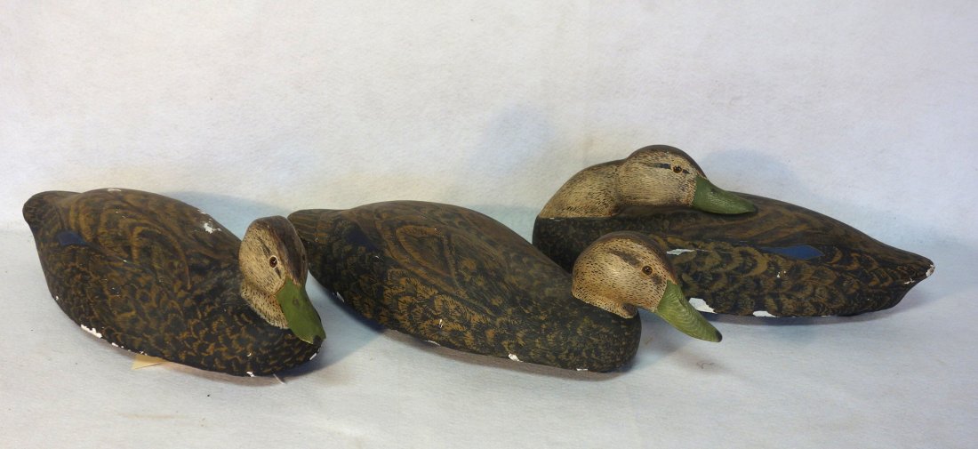 Three oversized Black Duck decoys - painted cork bodies (1 of 6)