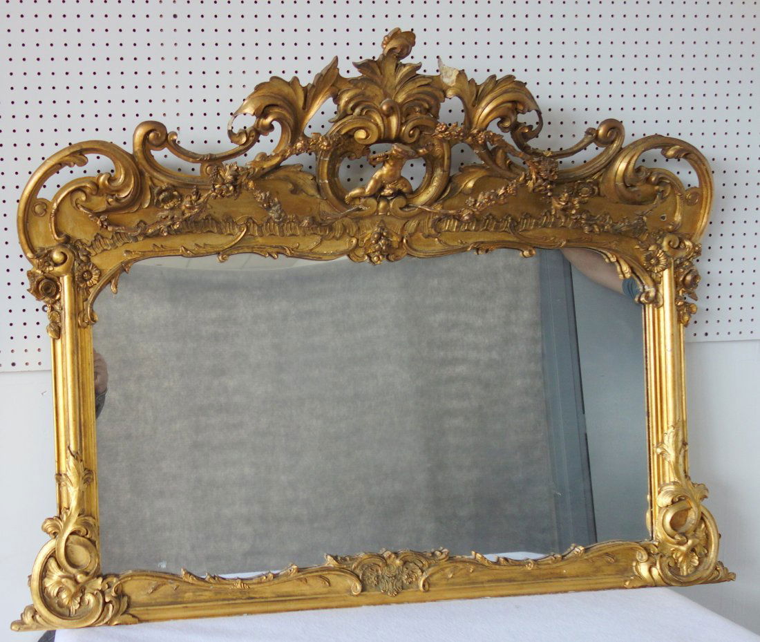 Ornate rococo gesso & gold leaf over mantle mirror (1 of 10)