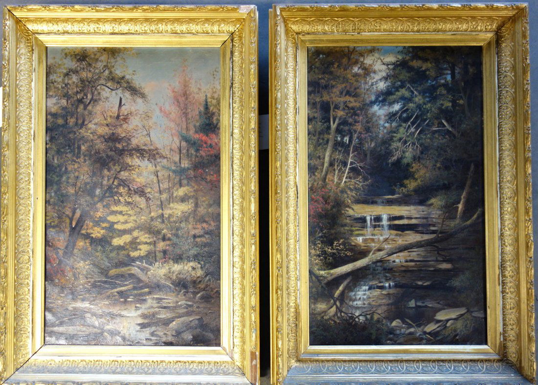 Two O/C Landscapes - forest and stream scenes - 19th (1 of 7)