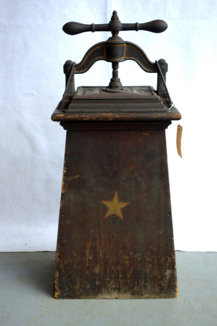 Good cast iron book press on original wooden stand - (1 of 8)