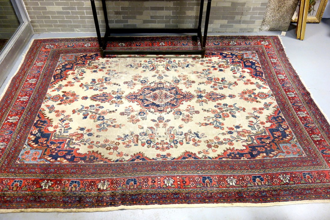 Oriental room size rug with low pile - some wear mostly (1 of 7)