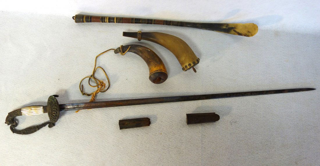 Old military sword with mother of pearl grip, figural (1 of 9)