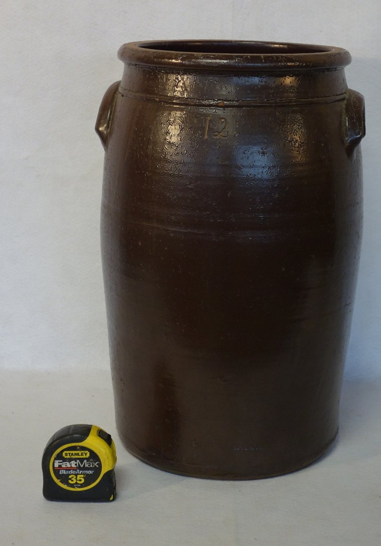 Unusual redware 12 gallon crock with brown glaze - (1 of 6)
