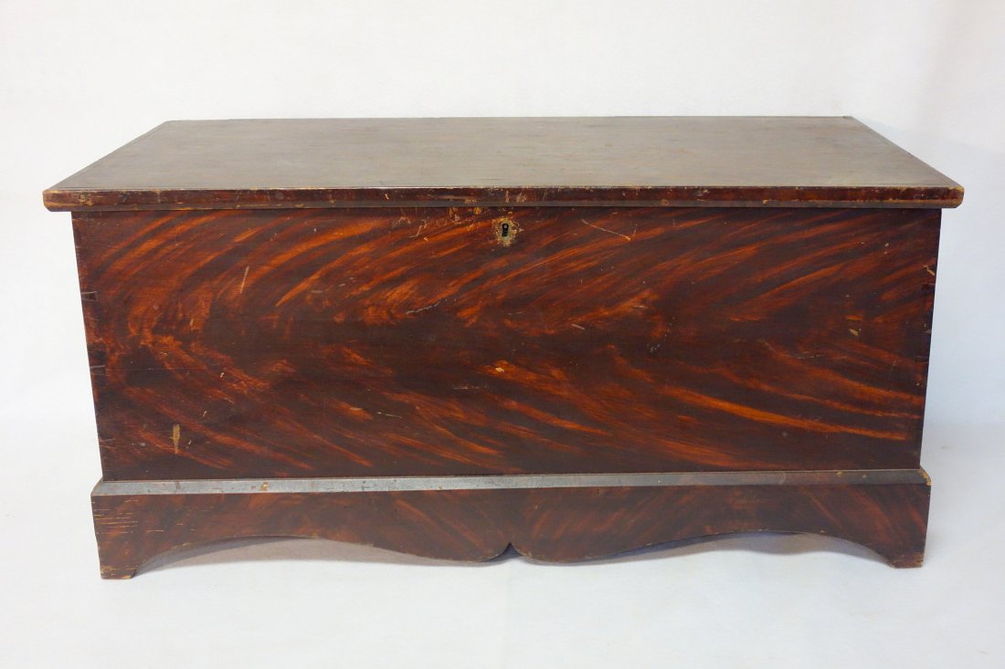 Grain painted blanket box in red and black paint with (1 of 6)