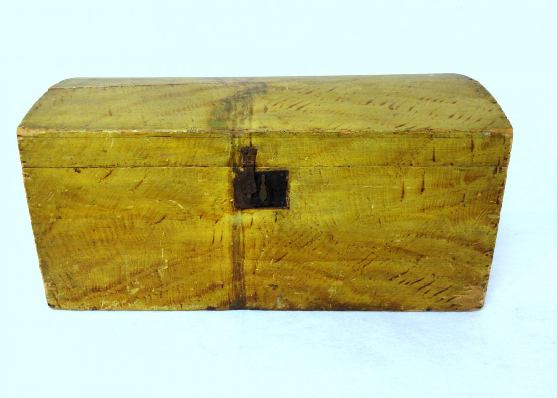 Dome top storage box in original ochre & yellow grain (1 of 6)