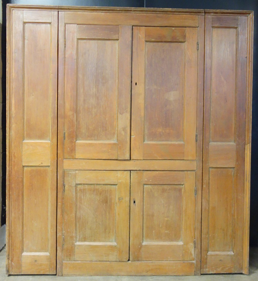 Large 6 door early pine cupboard having 2 full length (1 of 5)