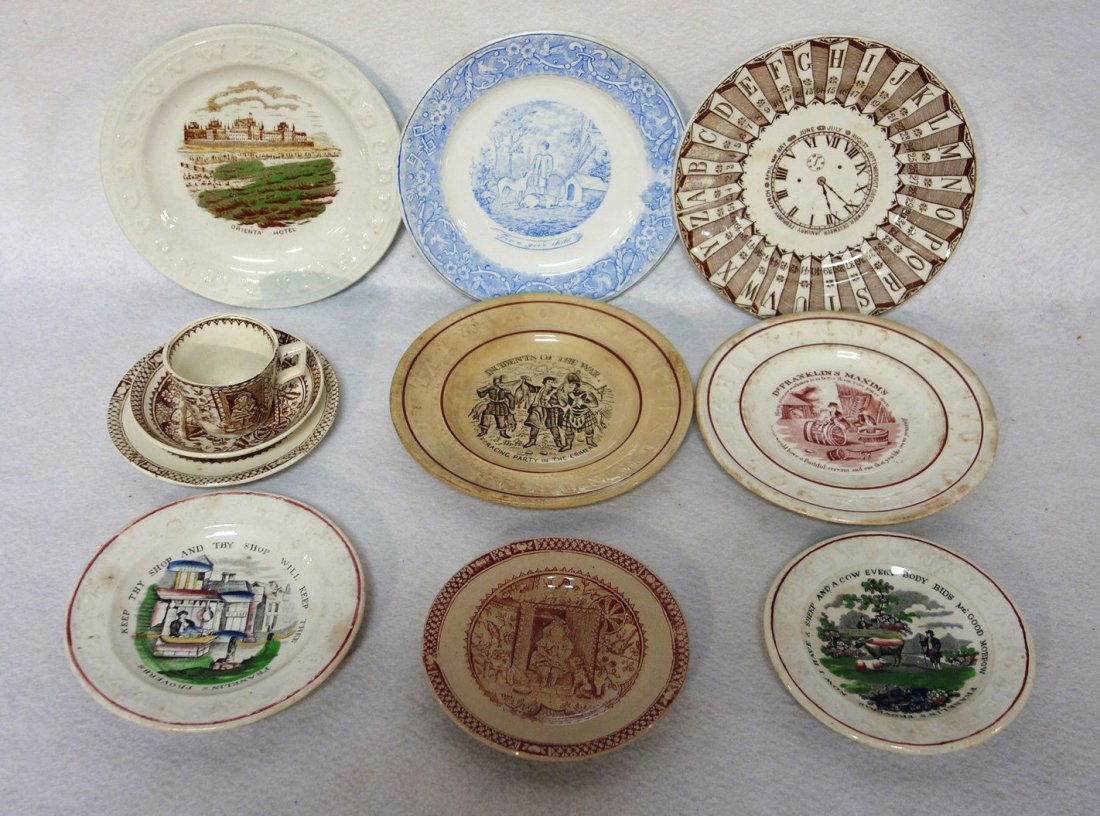 Group of early soft paste child related alphabet plates (1 of 4)