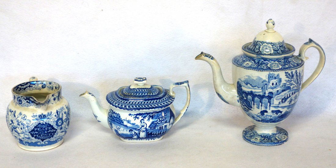 Three Staffordshire blue & white transferware porcelain (1 of 10)
