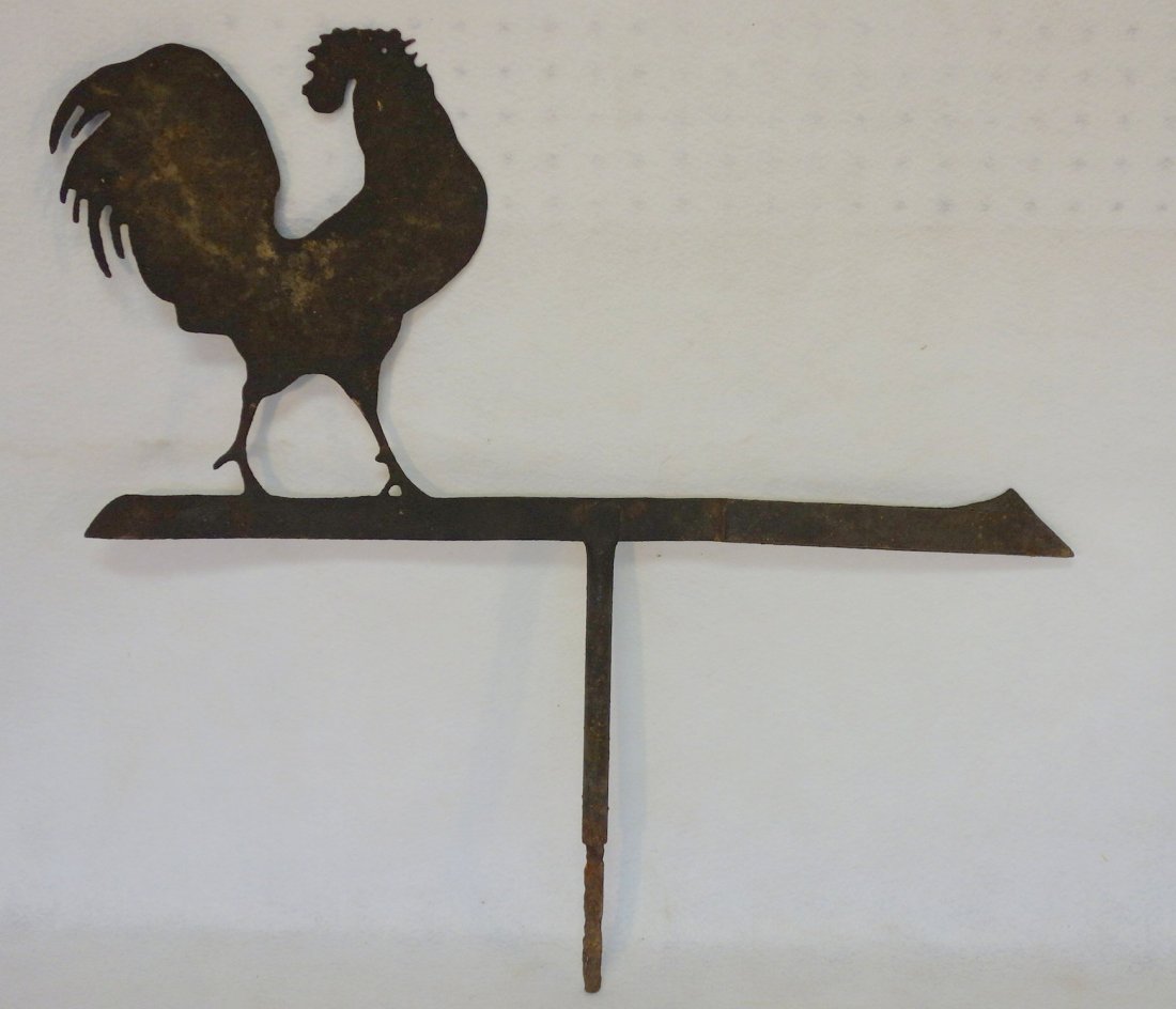 Sheet iron crowing rooster silhouette weathervane - (1 of 4)