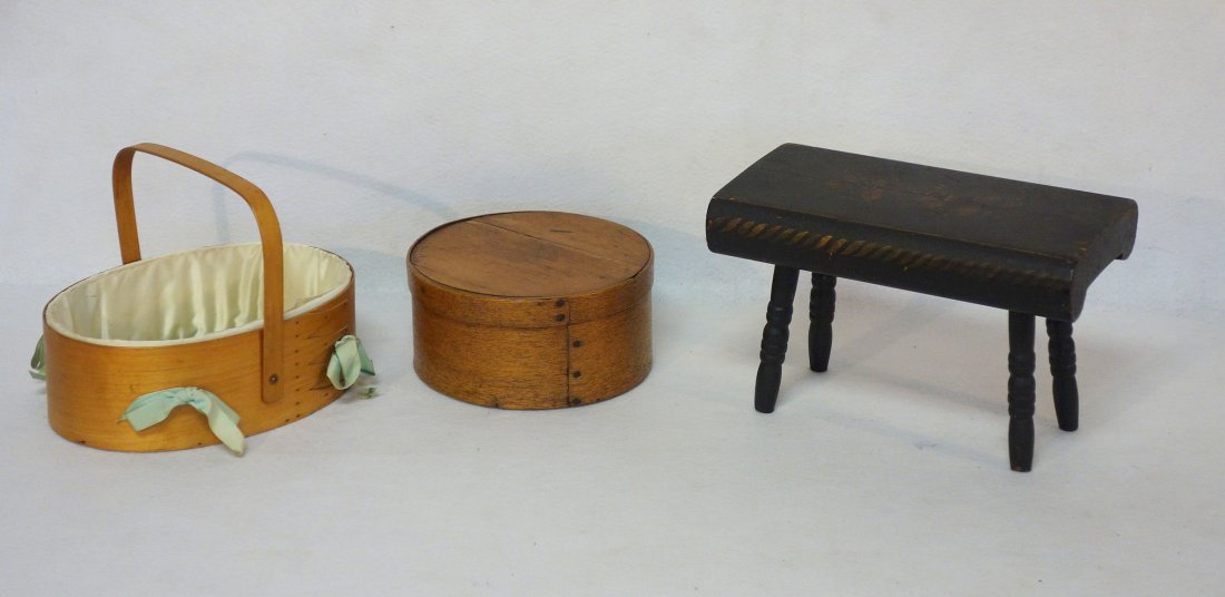 Three country items including Shaker sewing box with (1 of 4)