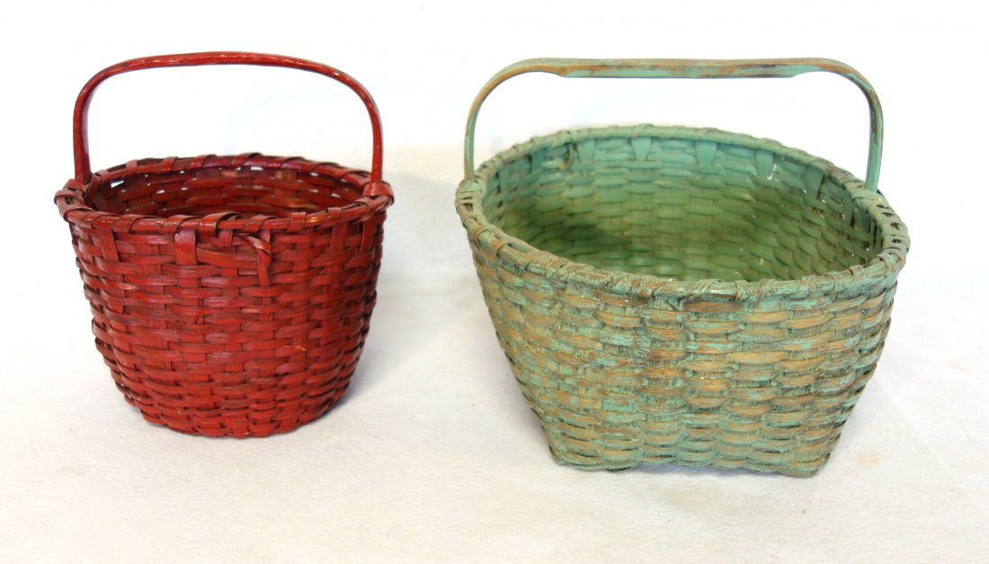Two 19th century baskets in later paint, red and green (1 of 4)
