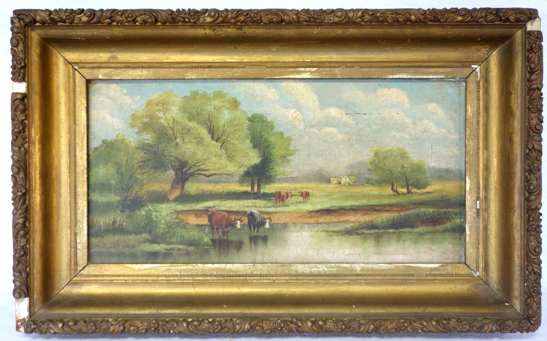 O/C Landscape with cows in stream and barn in (1 of 3)