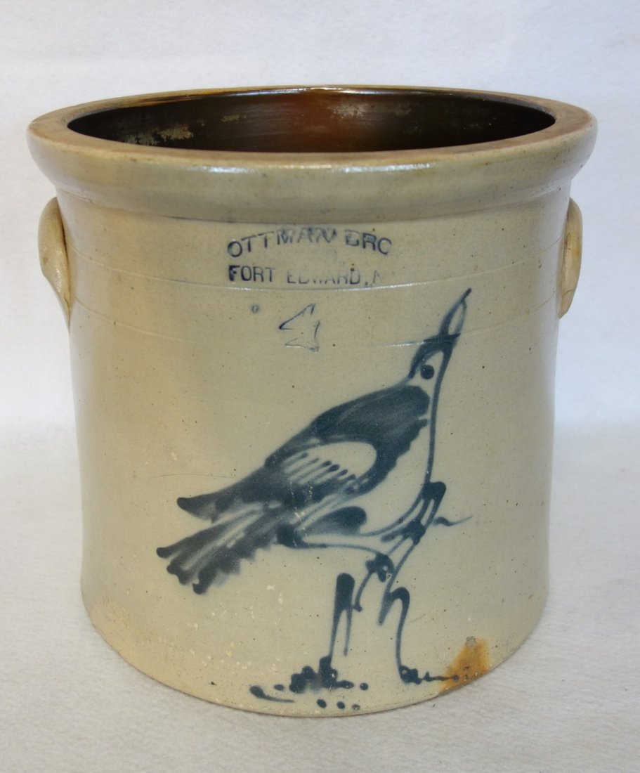 Stoneware 4 gallon crock decorated with a cobalt blue (1 of 7)