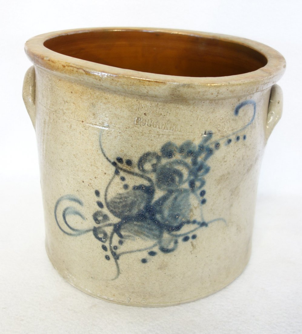 Stoneware 3 gallon crock with large blue flower signed (1 of 4)