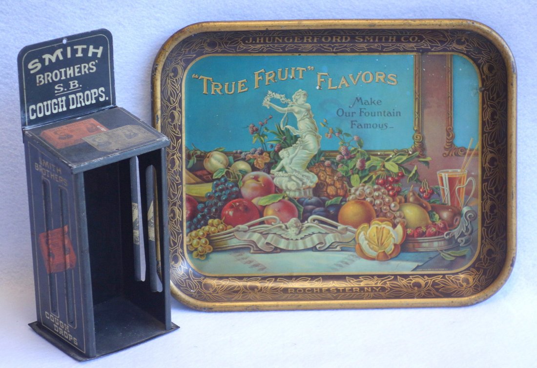 Two advertising items: 1) Serving tray entitled "J. (1 of 5)