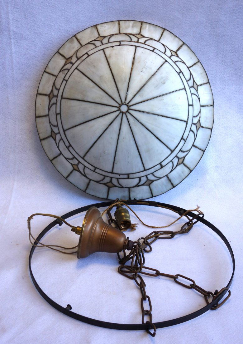 Slag glass and leaded ceiling dome - original holder - (1 of 2)