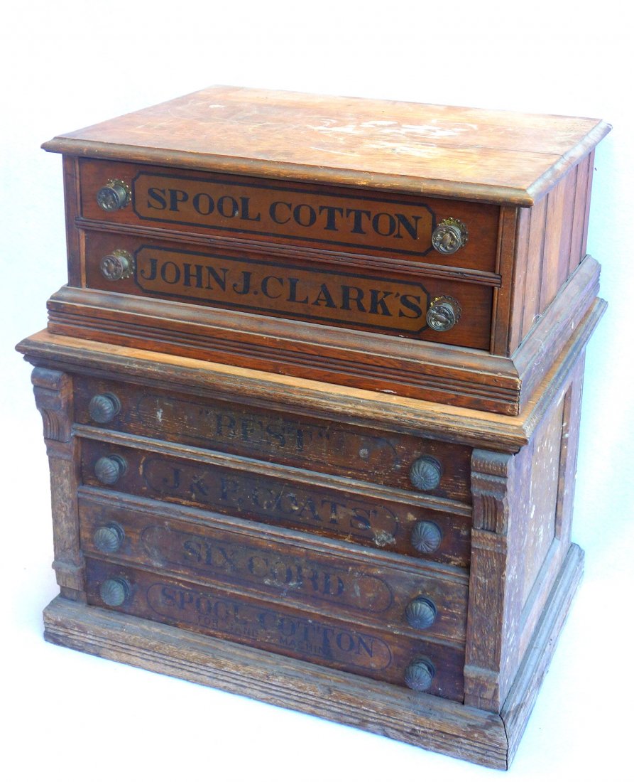 Two oak spool cabinets: 1) With 2 drawers original (1 of 5)