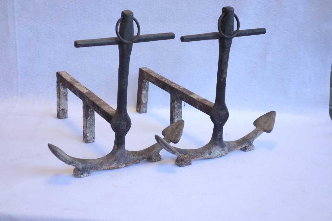 Pair of cast iron anchor form andirons - 15.5"H. Good (1 of 1)