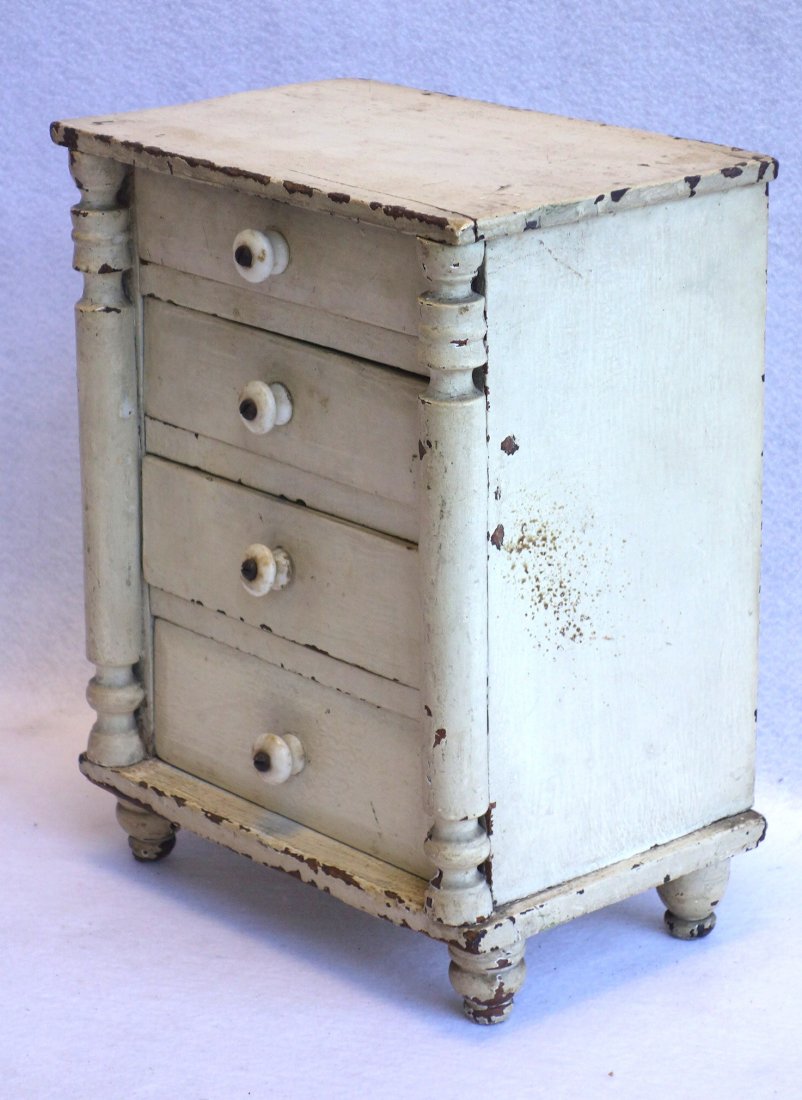 Miniature country 4 drawer chest with porcelain pulls, (1 of 3)