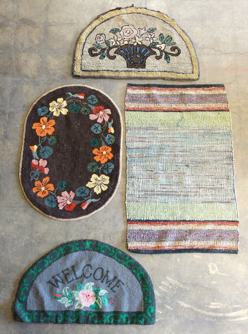 Three hooked rugs including 2 welcome rugs with floral (1 of 5)