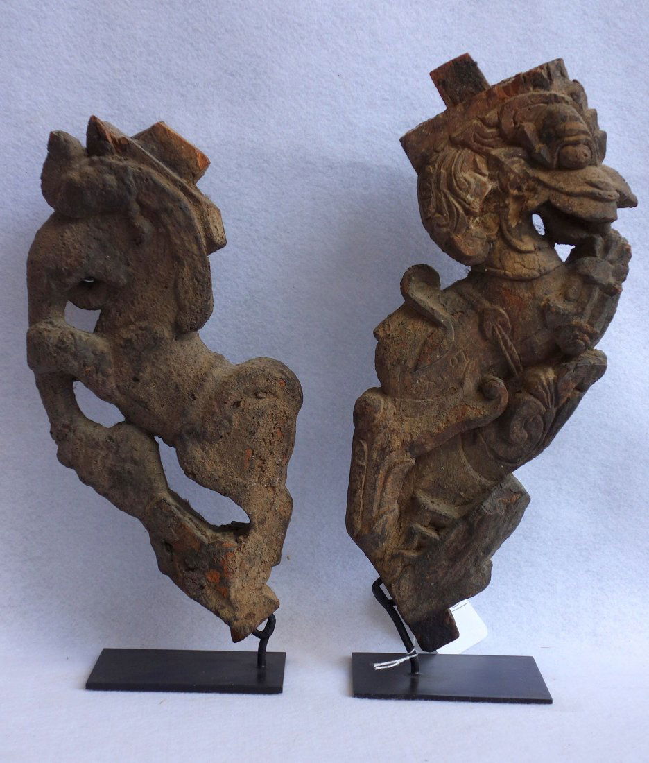 Pair of museum quality ancient wooden Indian temple (1 of 3)