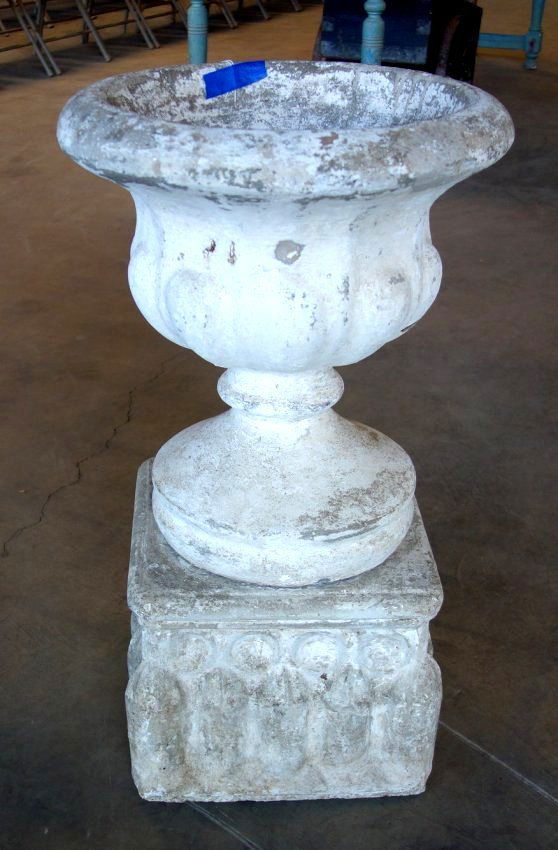 Early 2 part concrete garden urn in old white paint - (1 of 4)