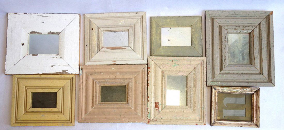 Grouping of 8 custom made mirrors in old paint. Ranging (1 of 1)