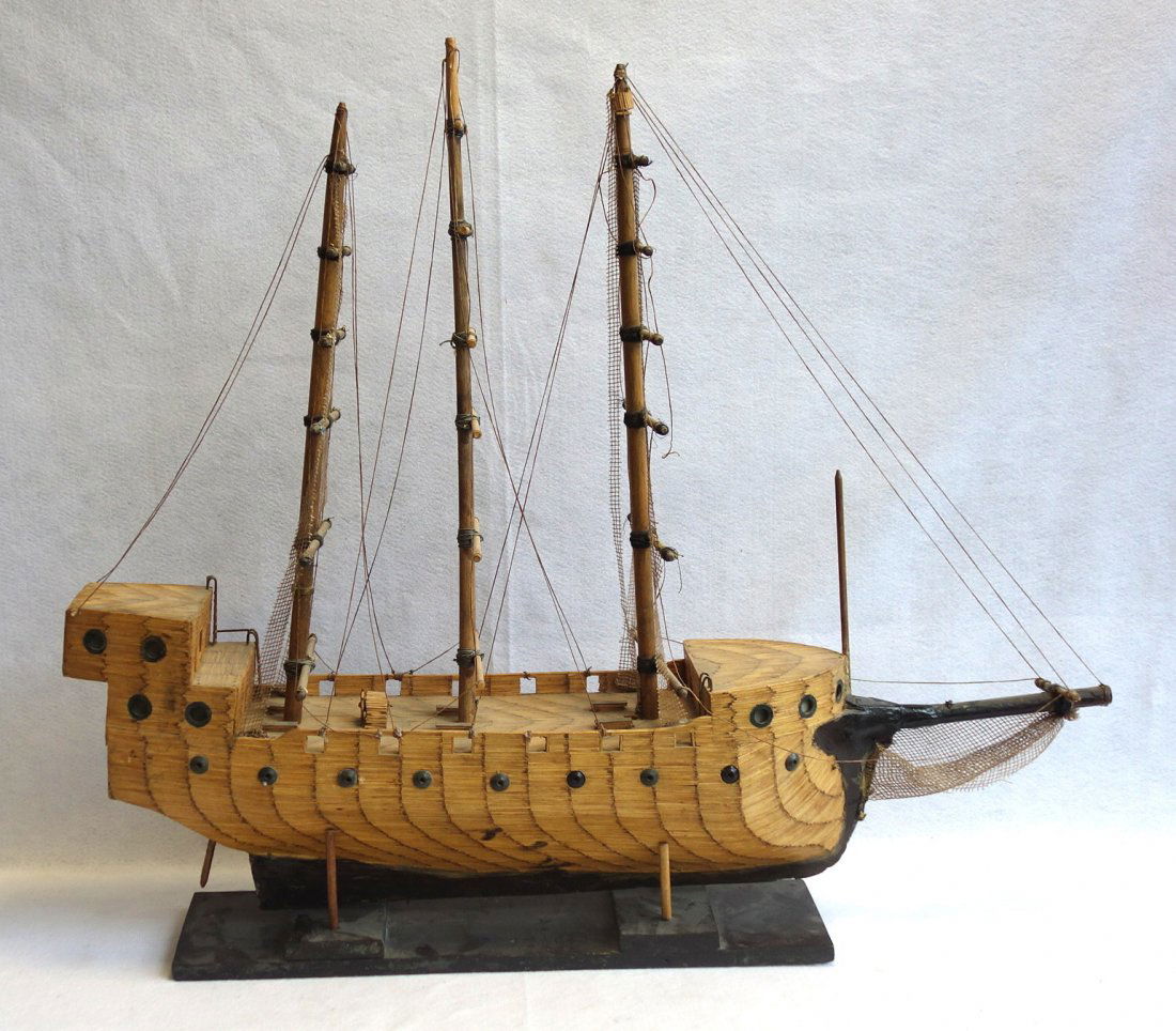 Prison art made from match sticks depicting a 3 mast (1 of 5)