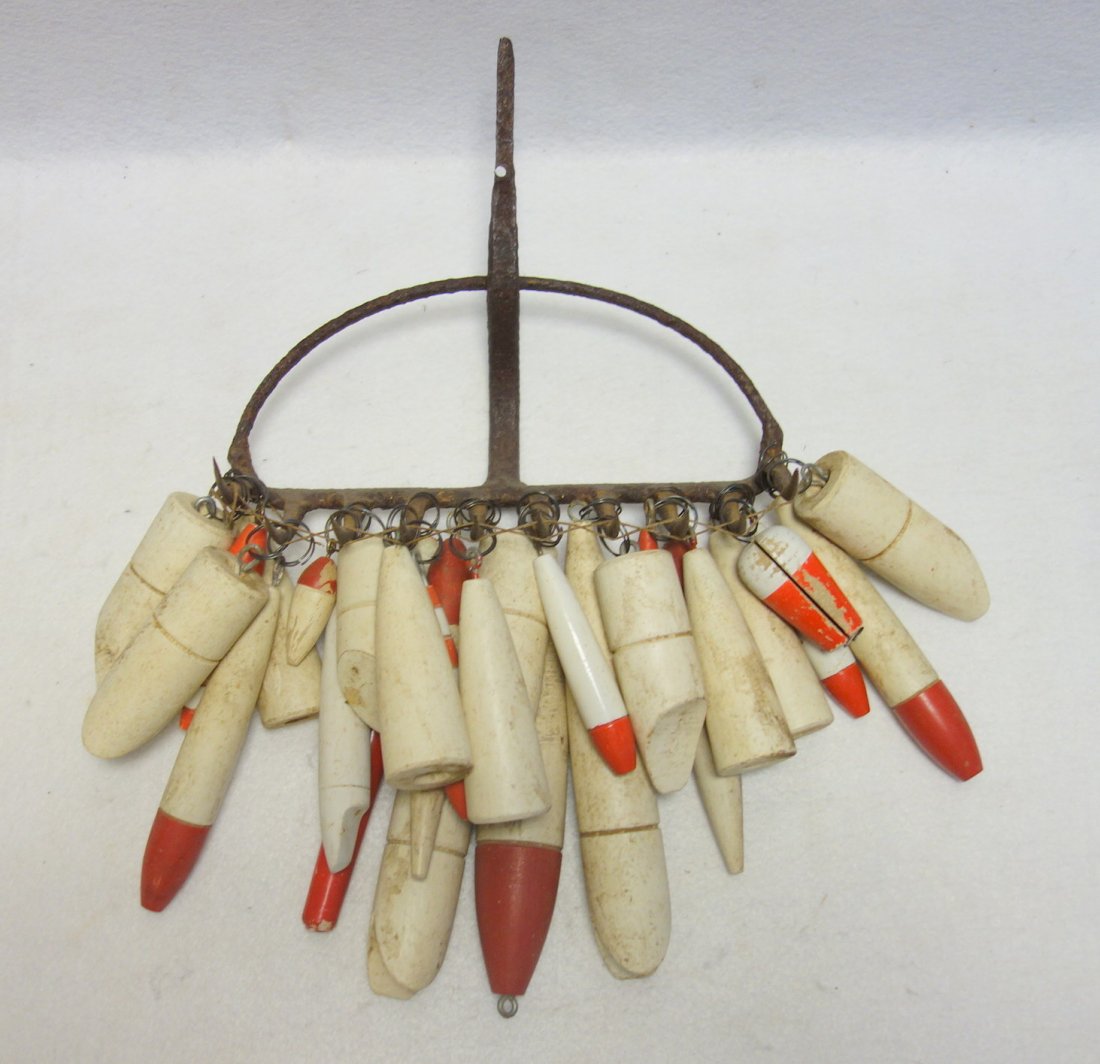 Collection of 27 mostly red and white wooden dobbers (1 of 1)