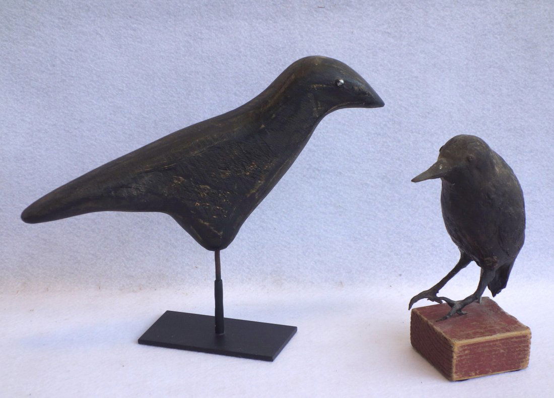 Two folk art carved and painted ravens including one (1 of 3)
