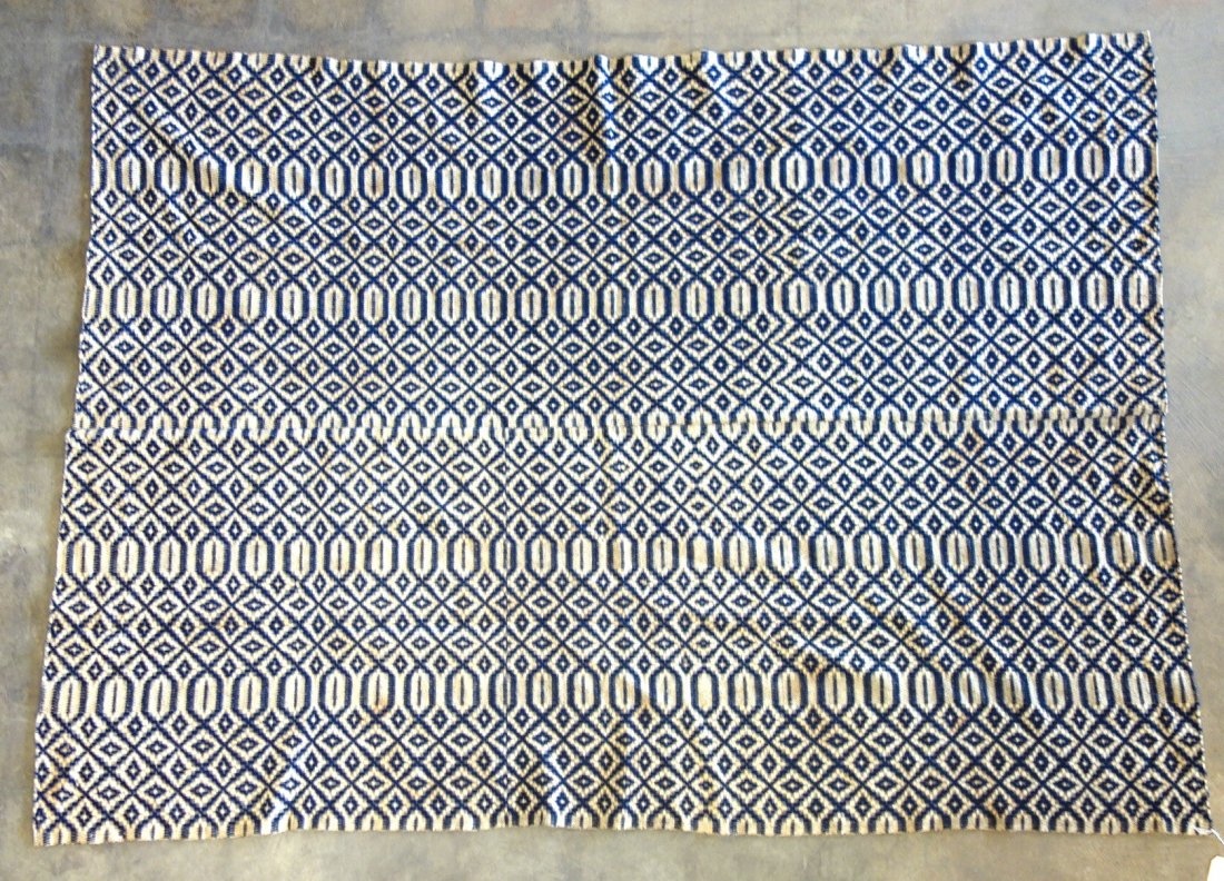 Blue and white 2 part homespun coverlet - minor thread: Blue and white 2 part homespun coverlet - minor thread losses, overall good condition. 19th century.