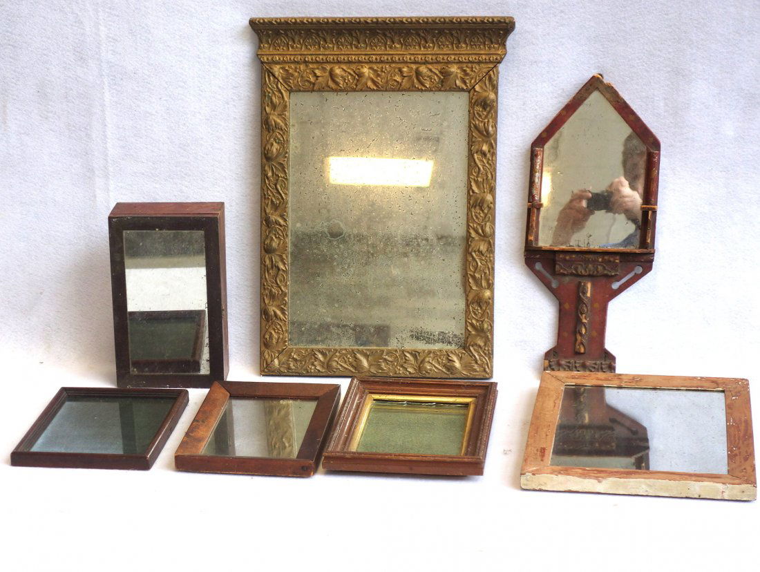Grouping of 6 old decorative mirrors and a small box (1 of 4)
