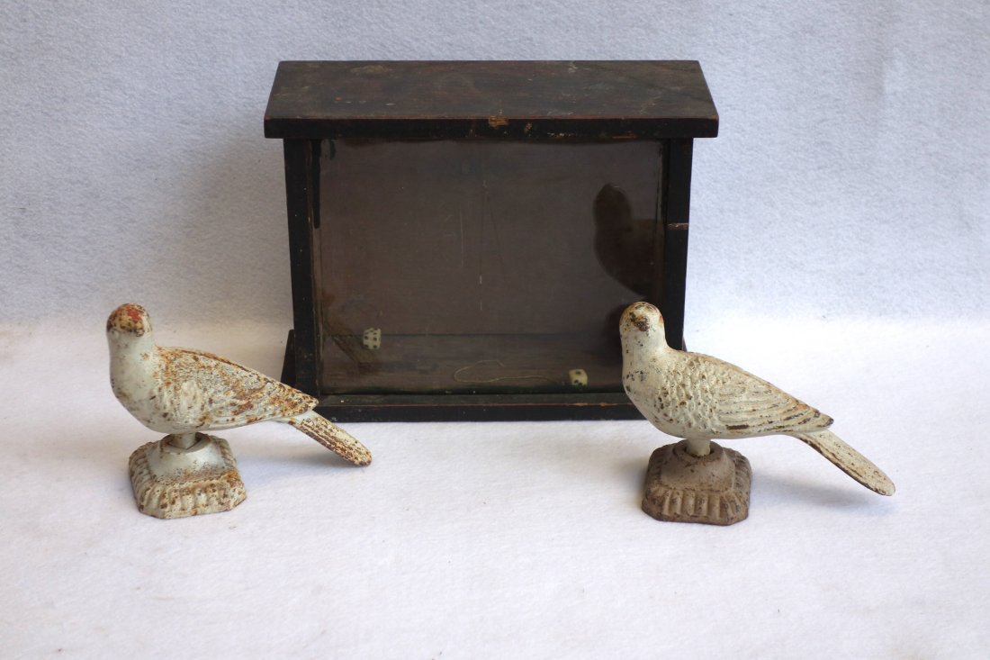 Two cast iron birds in white paint together with small (1 of 1)