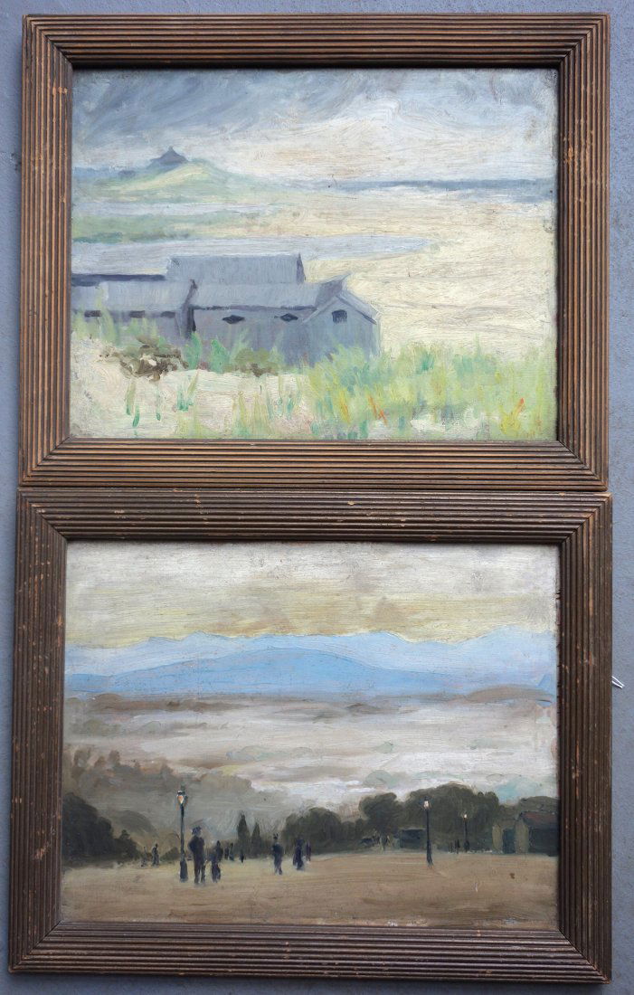 Pair of O/B paintings including street scene with (1 of 6)