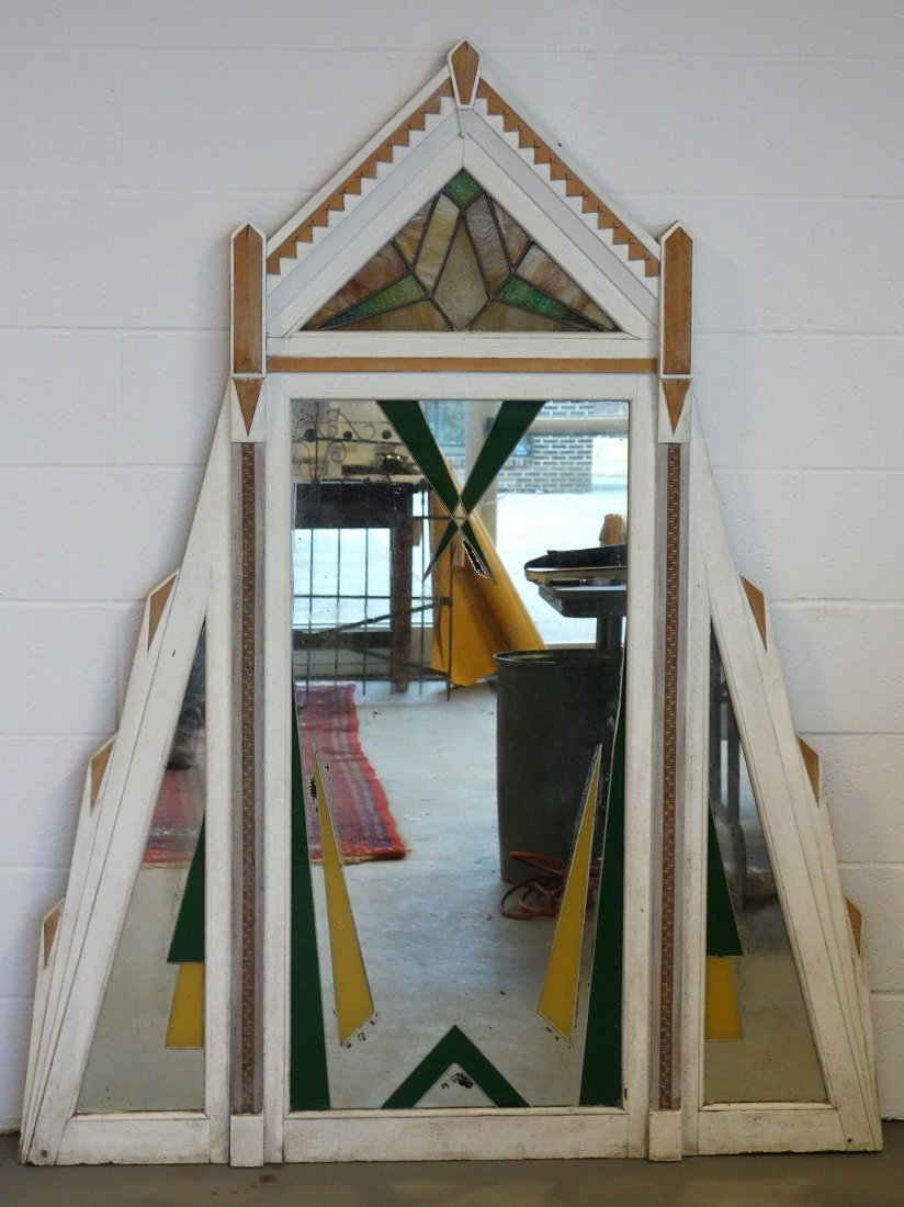 Large architectural Art Deco 4 part mirror with crest (1 of 4)