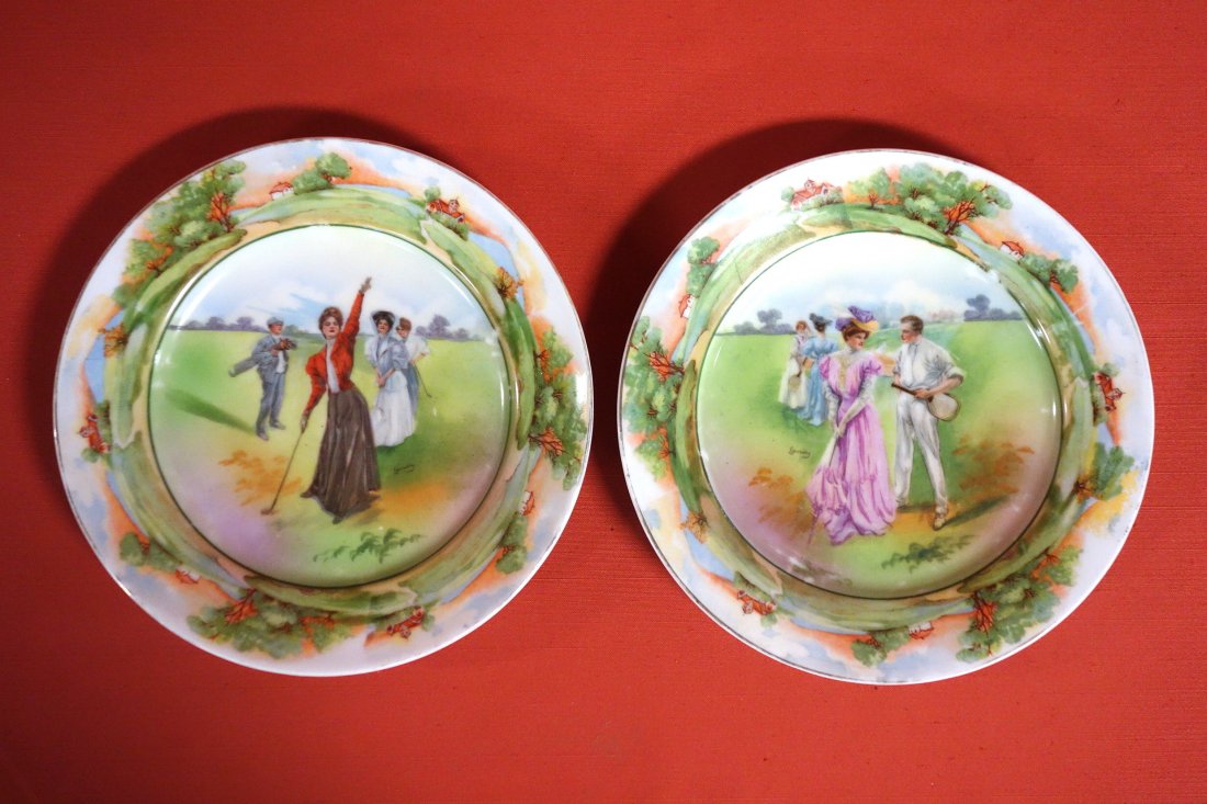 Two hand painted artist sign luncheon plates depicting (1 of 5)