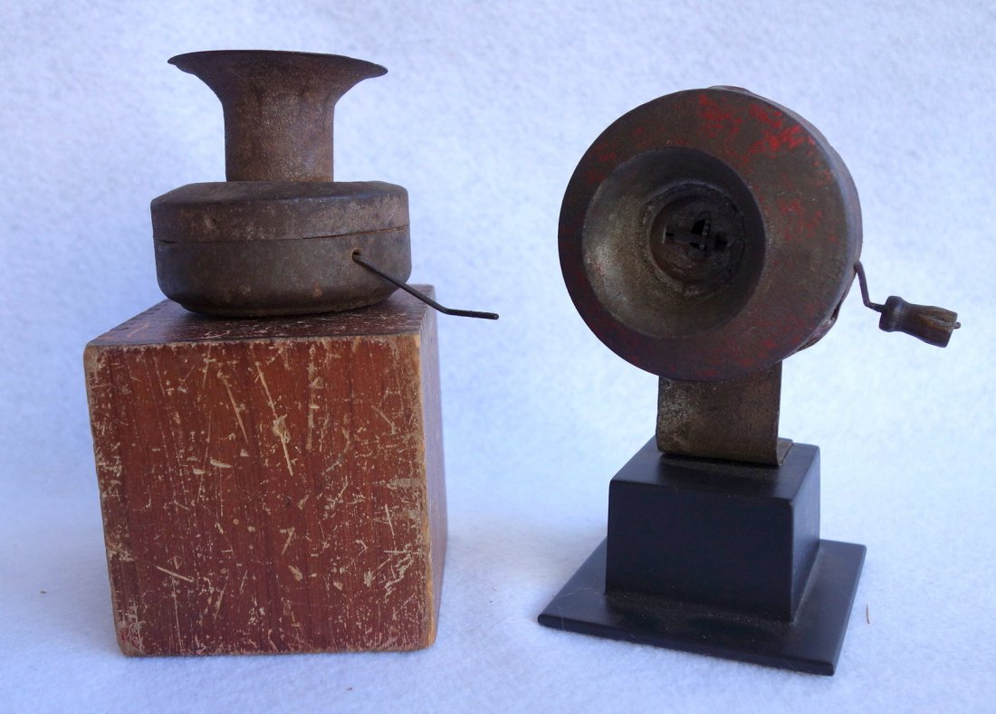 Two unusual hand cranked tin duck calls. (1 of 5)