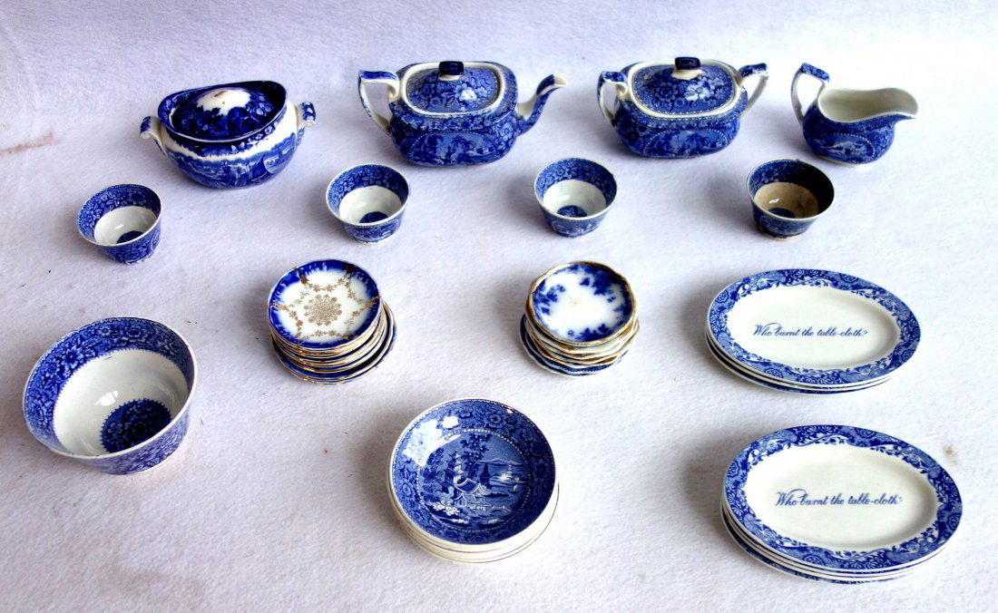 Grouping of 36 pieces of blue and white transferware (1 of 6)