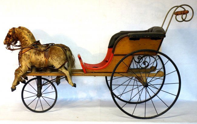 Double horse drawn child's sulky/stroller with spoke (1 of 8)