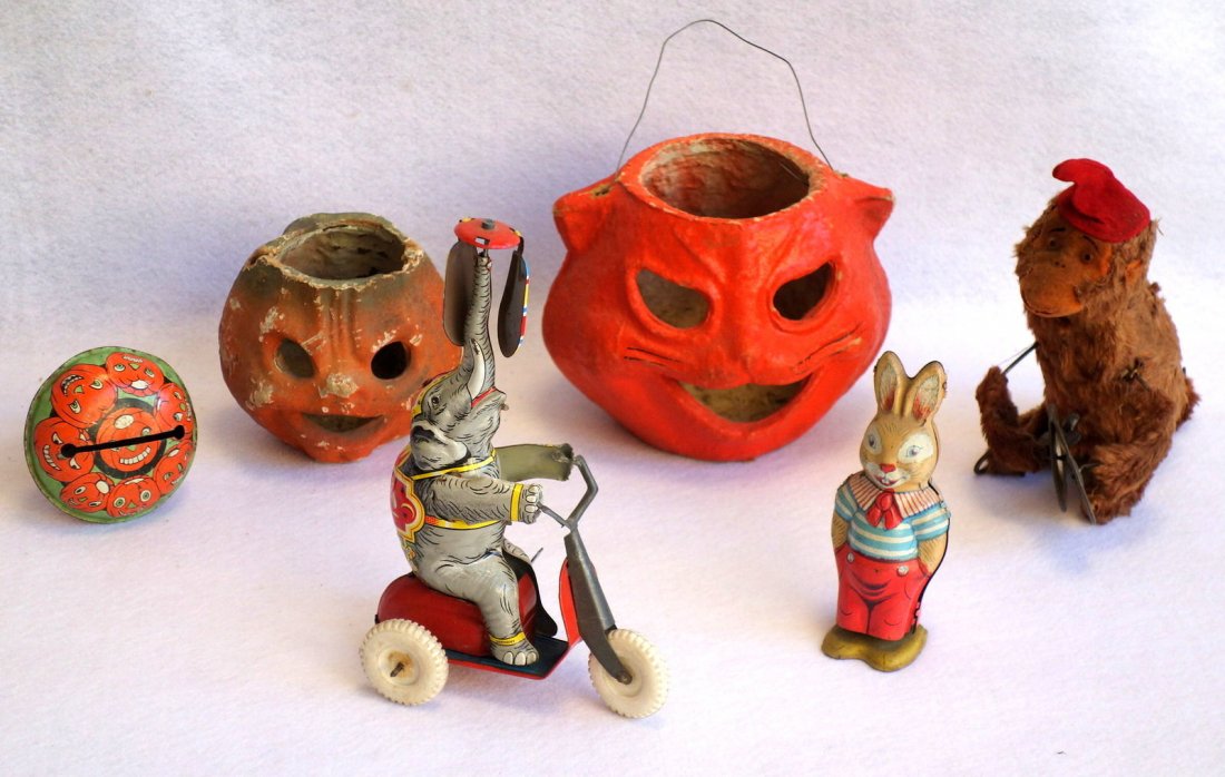 Grouping of 6 toys including 2 Halloween paper mache (1 of 5)